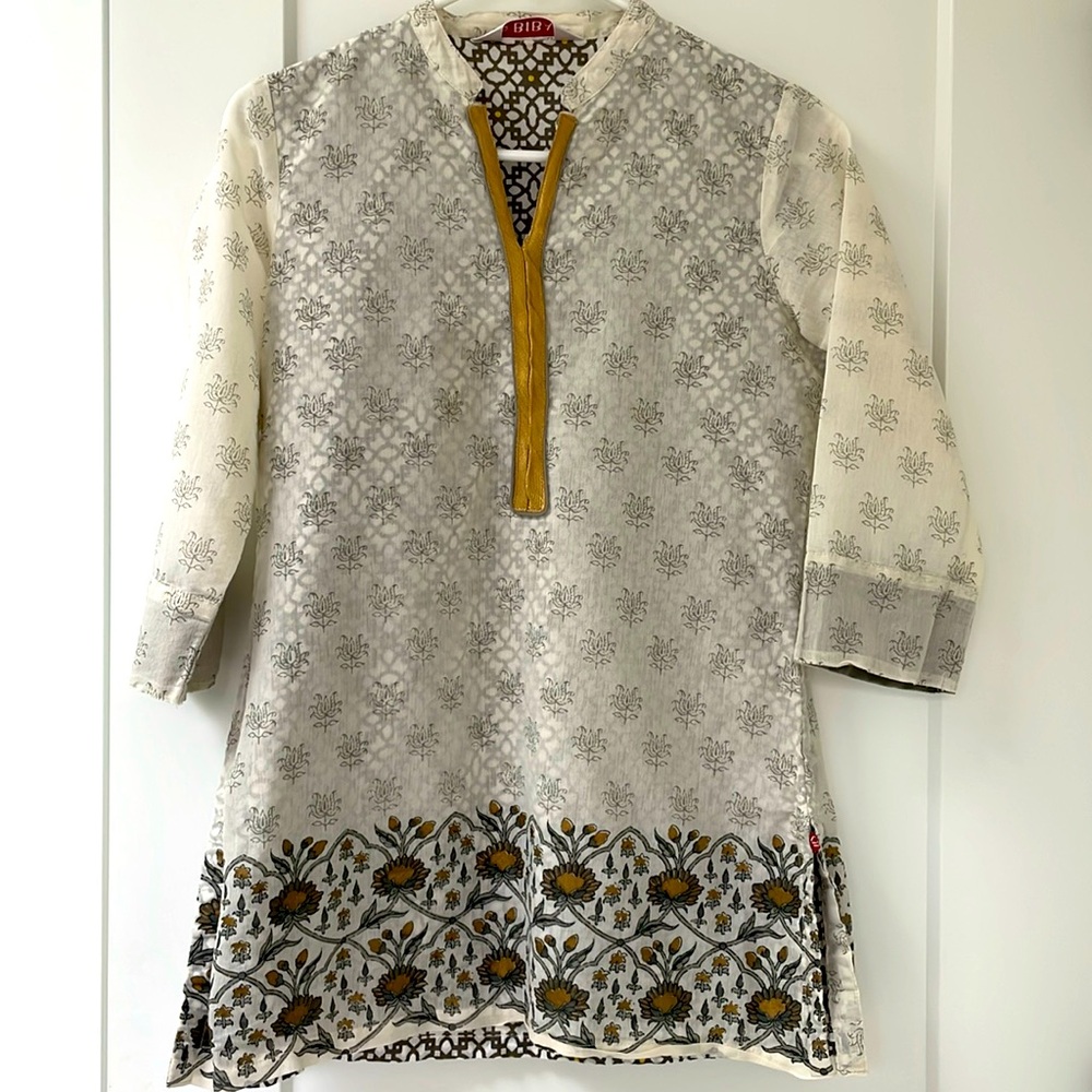 Biba cream and grey cotton top with floral print